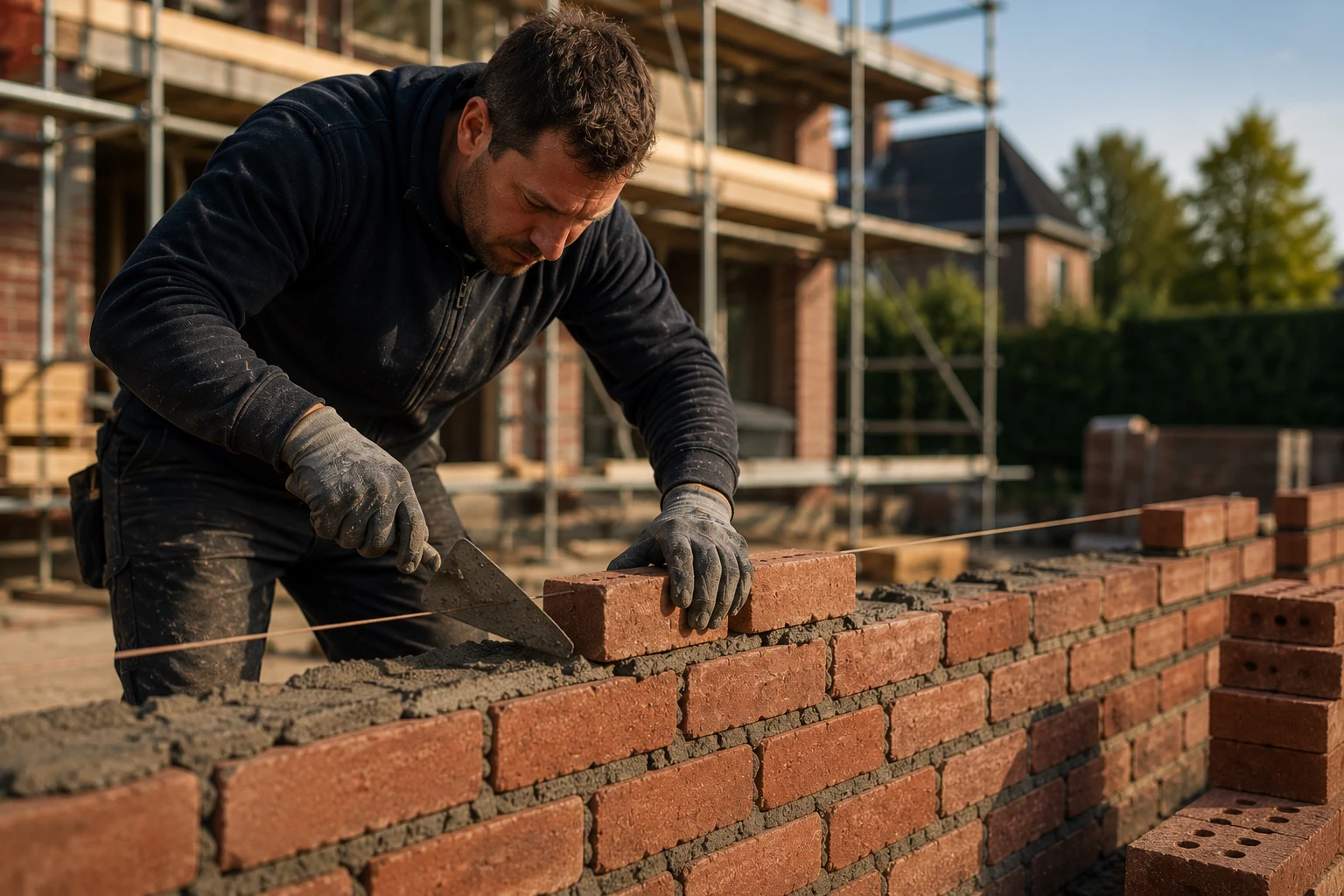 Metselaar werkt aan nieuw metselwerk
