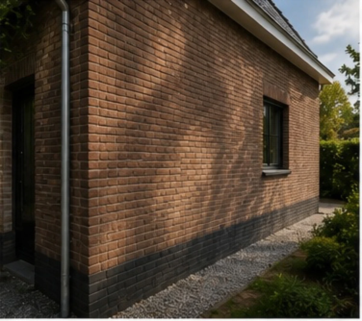 Detail van warm baksteenwerk bij een woning