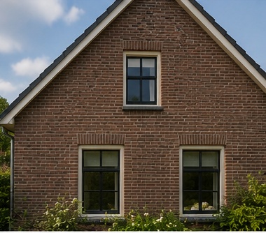 Voorzijde van een woning met verzorgde bakstenen gevel