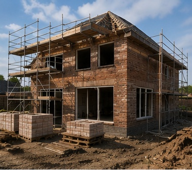 Nieuw metselwerk aan een woningproject